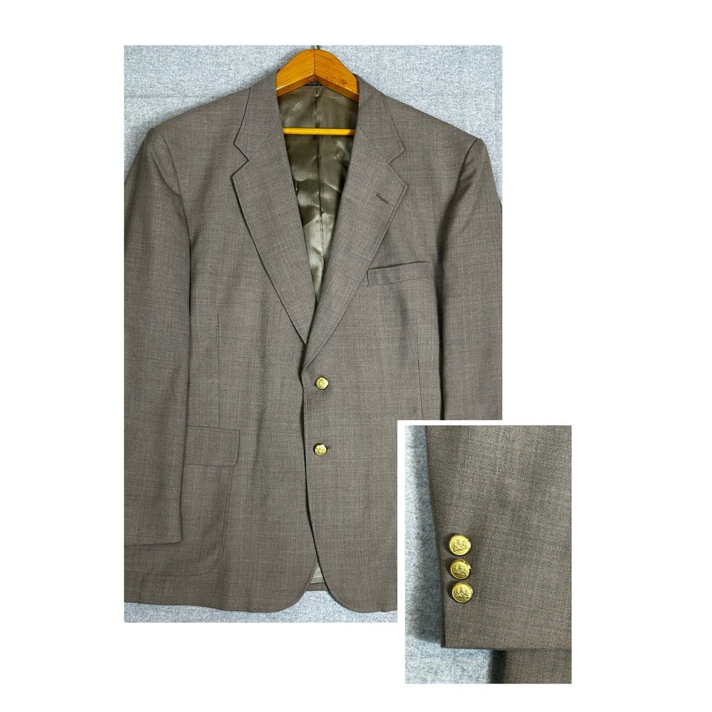 Stafford Gold Button Blazer Men 46R Brown Worsted Wool Blend Gold Crest Buttons
